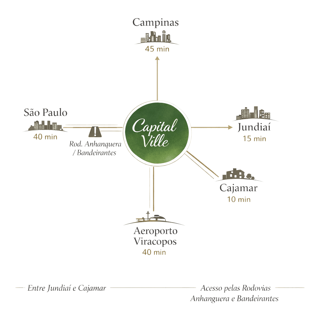 Localização Capital Ville - Proximidade com São Paulo, Campinas, Jundiaí, Cajamar e Aeroporto Viracopos